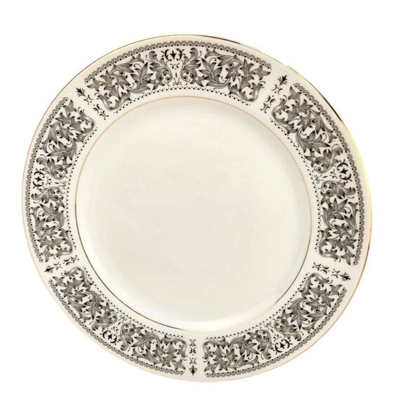 Royal Wentworth Ambassador 8692 Fine China Dinner Plate Set Of 2 Black & White F - Picture 1 of 9
